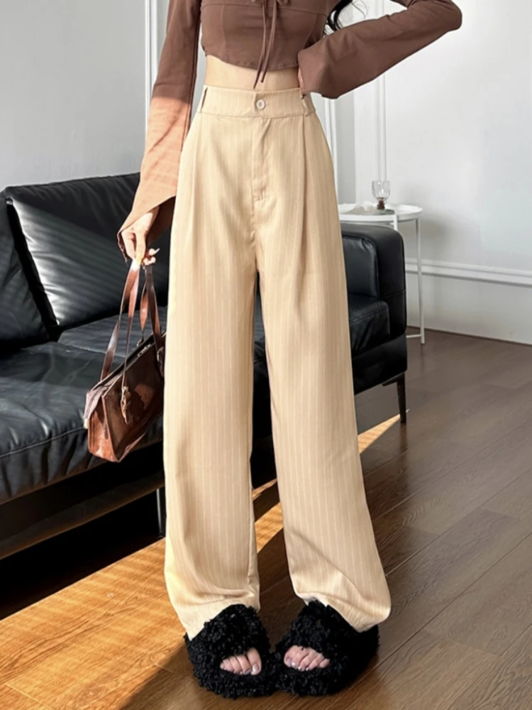Pantaloni da abito a righe verticali slim fit Vita alta Elastico in vita da donna Faion Spring New Sle Pantaloni lunghi a gamba dritta