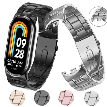 רצועת שעון מתכת עבור Xiaomi Band 9 8 אביזרי פלדת אל-חלד חכמים עבור Xiaomi Mi band 9 band 8 קלאספ קיפולי צמיד