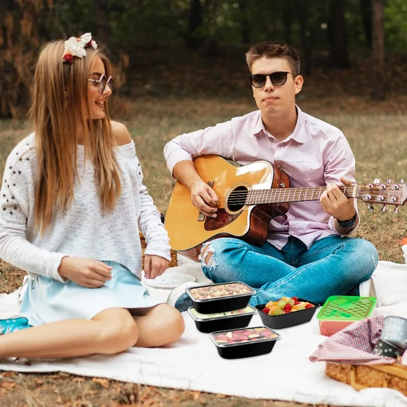 حاويات تخزين الطعام المقاومة للتسرب للاستعمال مرة واحدة، صندوق بينتو أسود لإعداد الوجبات، سلطة الفاكهة، تنظيم ثلاجة المطبخ #3