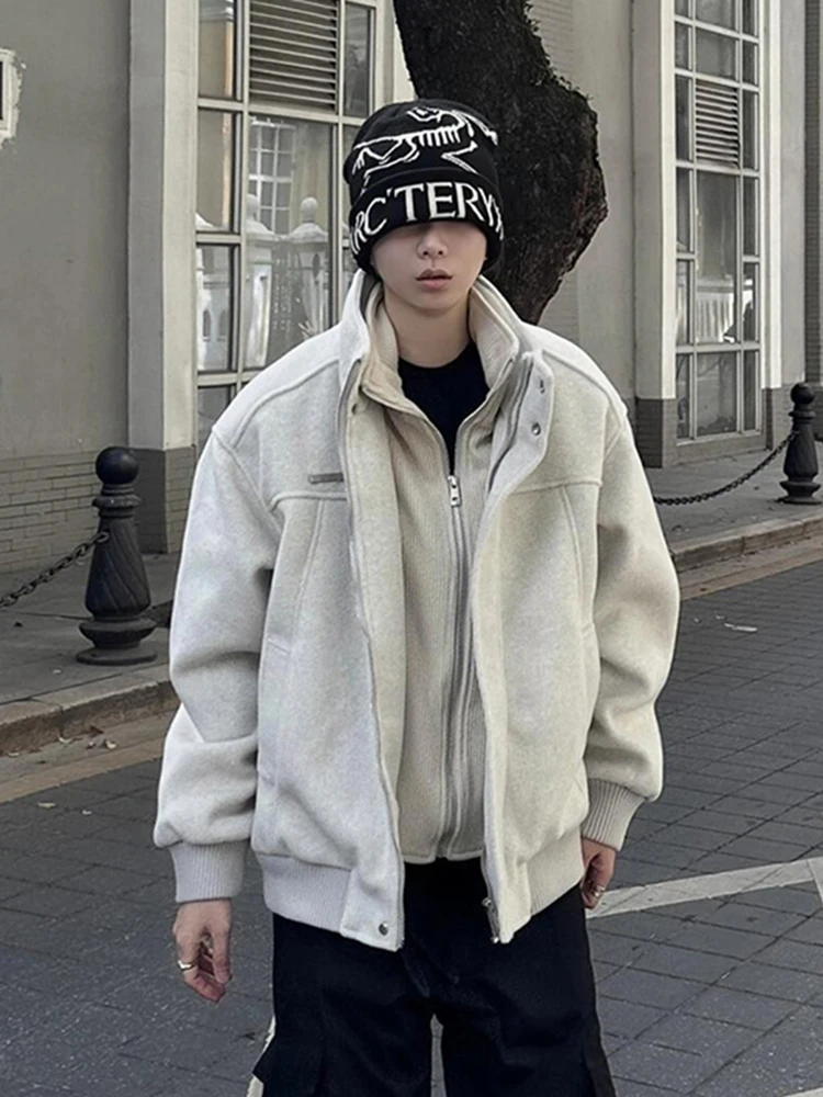 

Thickened Woolen Men's Jacket American Workwear Style Stand Collar Winter Warm Cotton Clothes Fashionable Youth Casual Coat