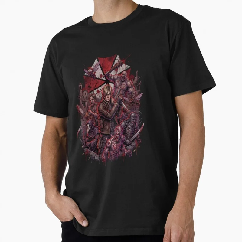 Resident Evil 4 Remake Jill Chris Leon Claire Retro Horror Survival Game Gift T shirt for Gamer Tee Short Sleeve Graphic clothes