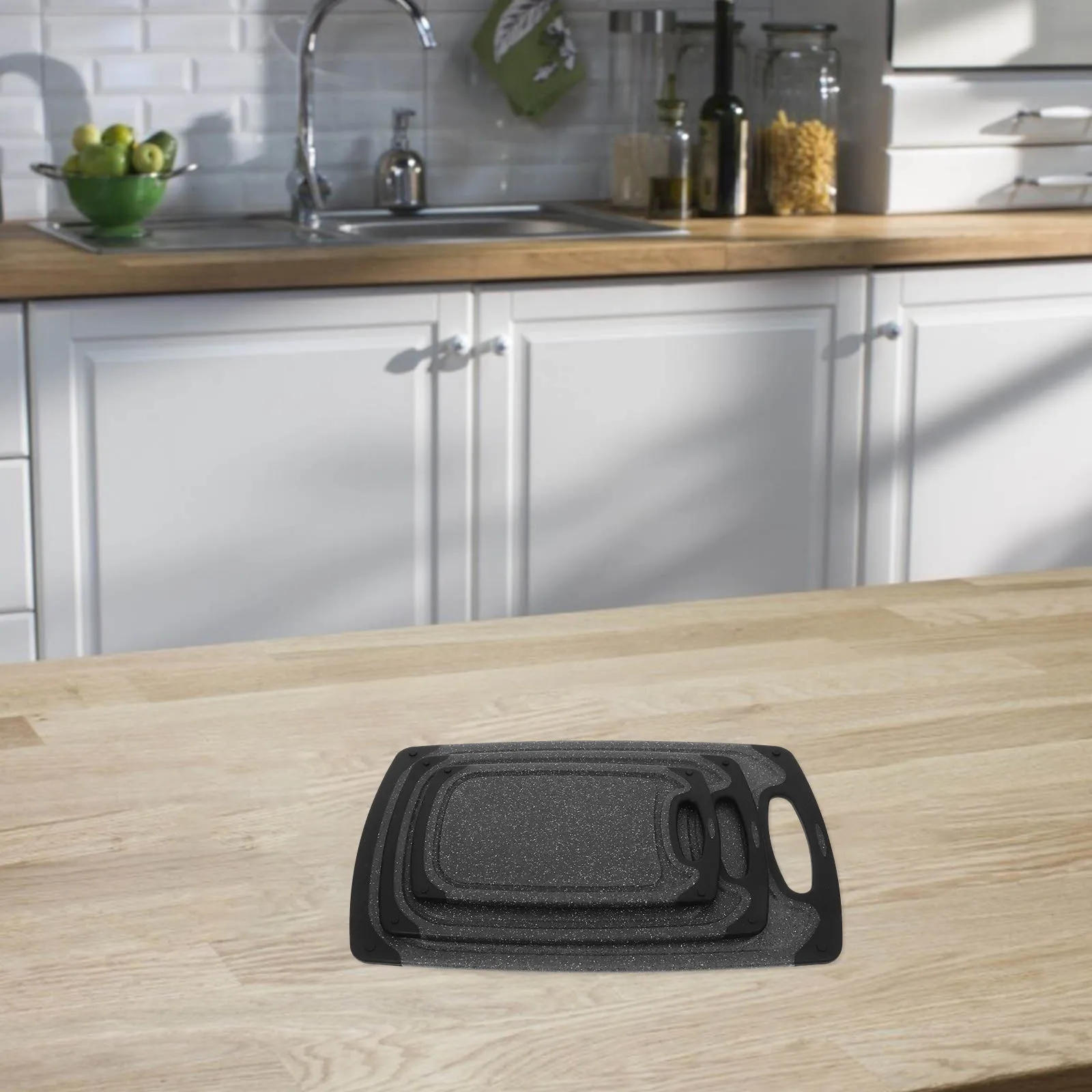 3Pcs Kitchen Cutting Board Set Hanging PP Chopping Mats Non Slip Edge Widened Handle Lightweight Food Prep Board for Home