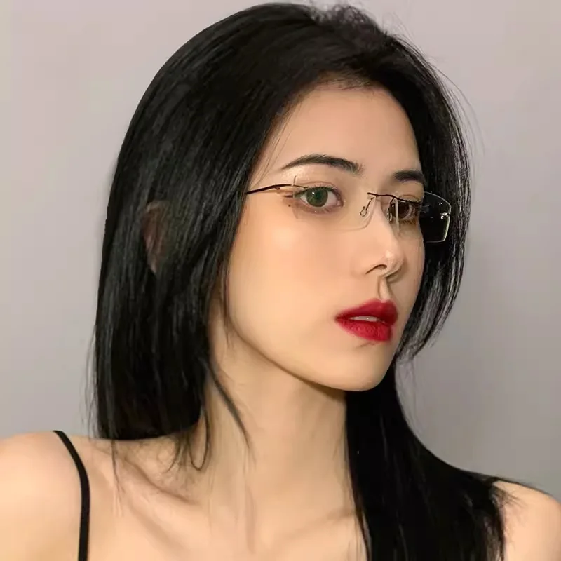 Korea Frameless Anti-Bue Light Glasses Frame Noble Lady Plain Glasses Men Eyewear Cute Decorative Glasses For Clarity Store