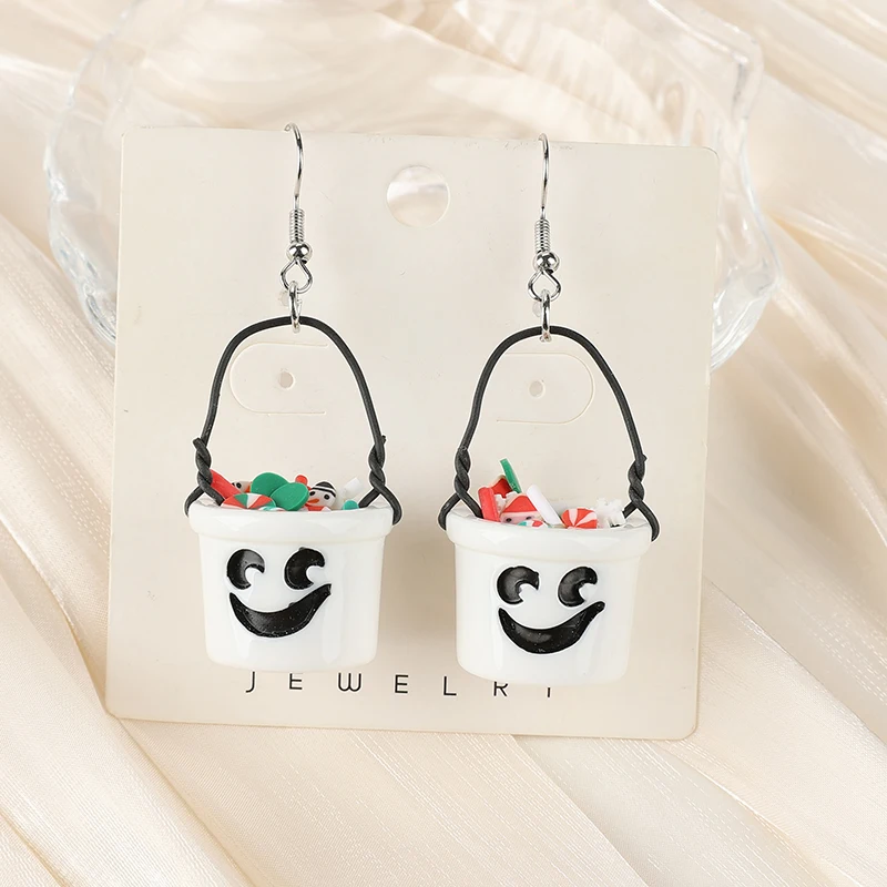 1Pair Christmas Women Drop Earrings 3D Resin Candy Basket Jewelry For Girl Festival Gifts