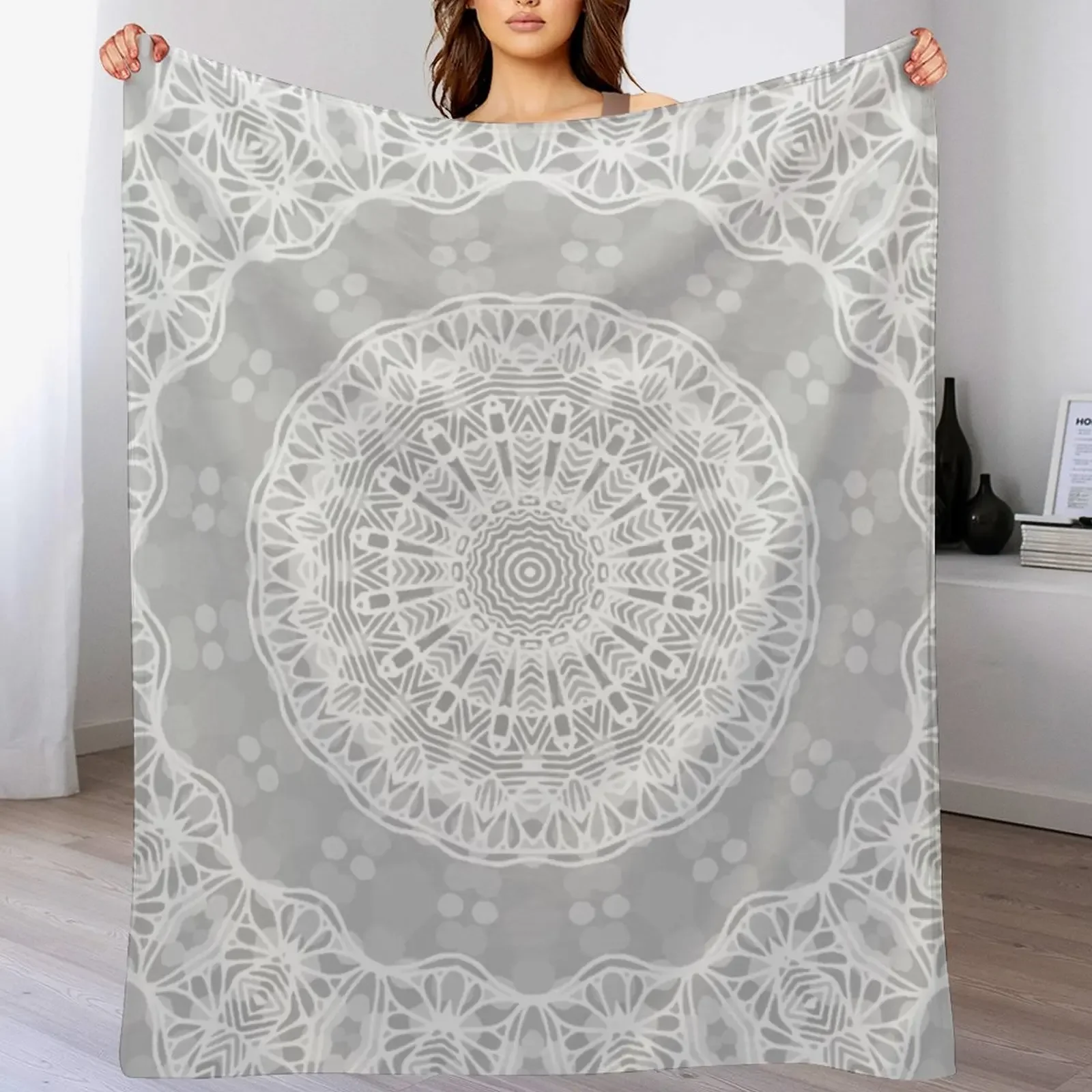 

Soft Gray Kaleidoscope Mandala Throw Blanket Personalized Gift Custom Blankets