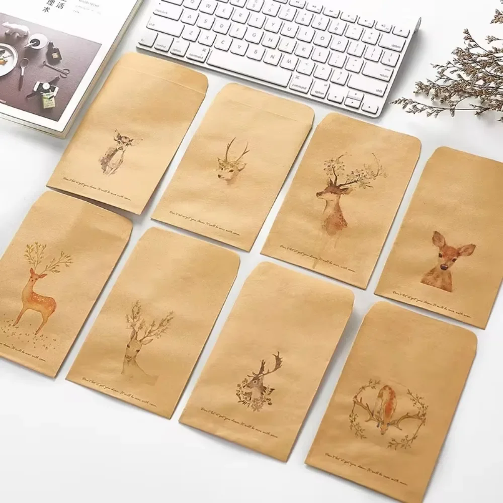 Deer Painted Paper Kraft Bitty Candy Packing Bags Envelopes Chinese Traditional Painting Christmas Party Favor Gift Bag