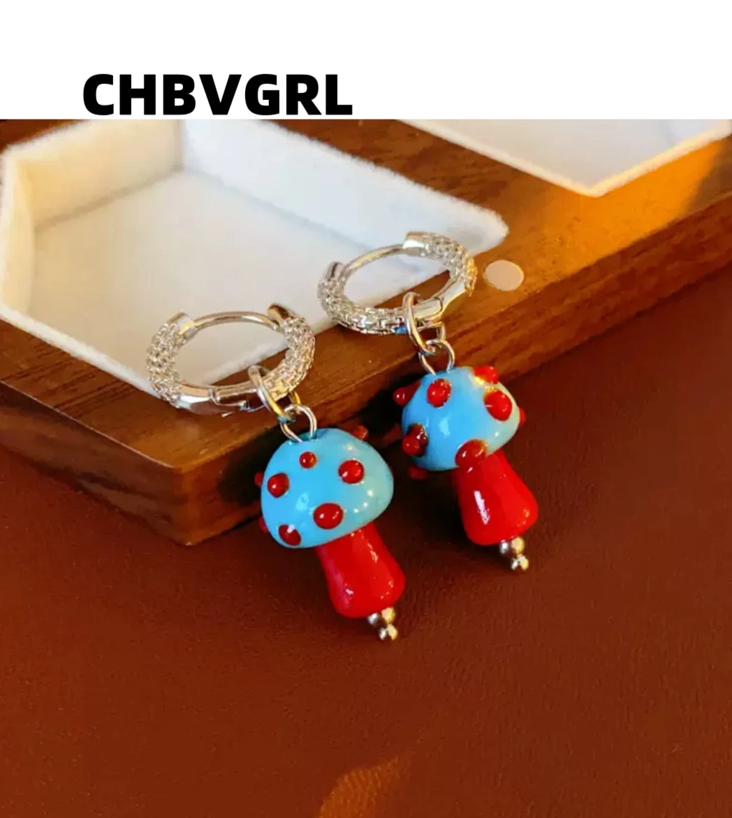 

Adolescent heart fun mushroom drop oil ear clip, unique design, light luxury earrings, fashionable, high-end, sweet temperament