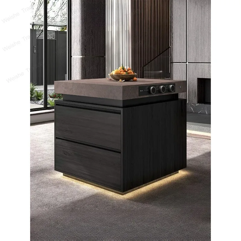 

Solid color island cabinet Open kitchen Slate removable locker Dining table integrated cabinet
