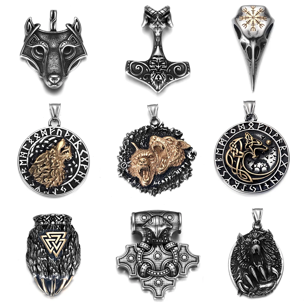 316L Stainless Steel Norse Viking Wolf Bear Deer Animal Pendant for Men Necklace DIY Accessories Finding Jewelry Making Charm