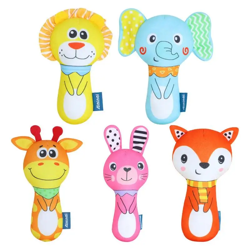 Sonajero suave con forma de Animal para bebé recién nacido, muñeco de peluche colgante con agarre para las manos, juguete de aprendizaje sensorial para niños