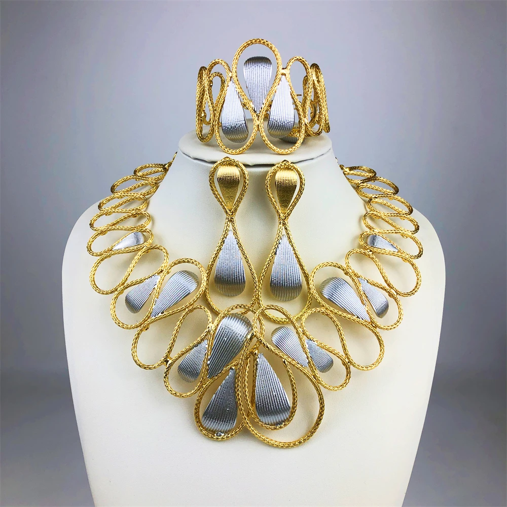 

ESALE Classic Fashion Design Jewelry Set For Women Fashion 18K Gold Plated Full Set Jewelry Necklace Earrings Bracelet And Ring