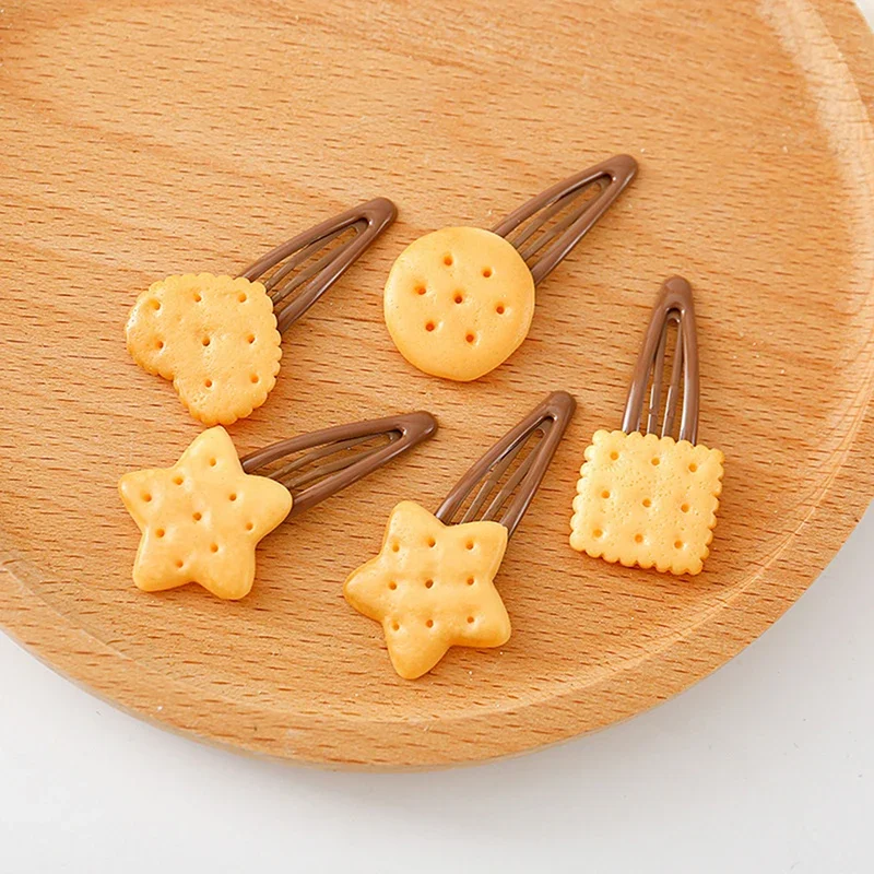 1/4Pcs Creative Girls Cute Biscuit Hairpin Simple Cookie Shape Side Top Hair Clip Headdress Hair Ornament Hair Accessories