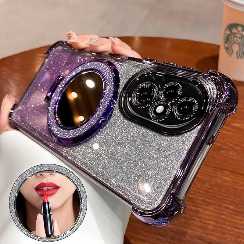 

Shockproof Case For Honor 200 pro,Luxury Glitter Mirror Bracket Cover For Honor 200 90 70 pro Magic 5 6 Lite Case With Holder