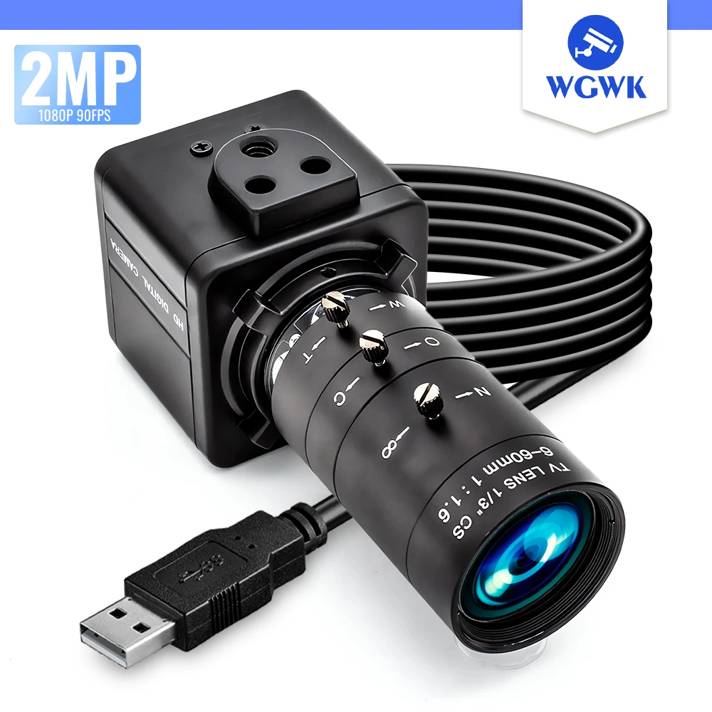 

WGWK 1080P 90FPS Global Shotter USB Camera High Frame AR0234 Industrial Metal Box Manual Zoom Lens Without Blur Mini Webcam