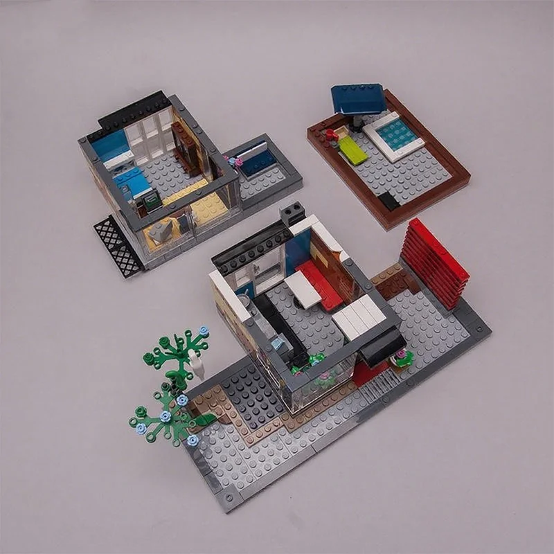 597 قطعة MOC الحديثة المعيشة منزل الخالق 3 1ed نموذج اللبنات لعبة تجميع DIY بها بنفسك فكرة الإبداعية هدية الكريسماس الطوب الاطفال #2
