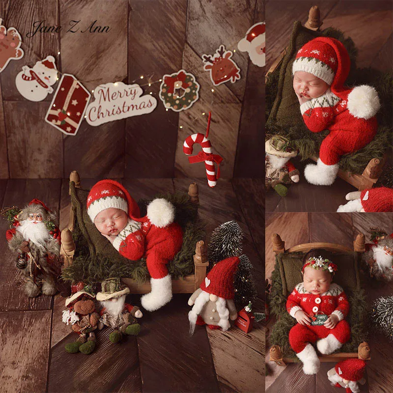 الوليد عيد الميلاد التصوير الزي الطفل صور الدعائم سانتا نمط الرضع زي مجموعة أحمر أبيض متماسكة قبعة كبيرة بوم رومبير الجوارب #1