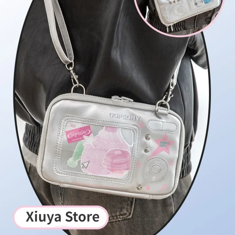 Xiuya Silver Womens Shoulder Bag Vintage Lolita Jk Casual Cute Embroidery Crossbody Bag Student Transparent Literary New Handbag