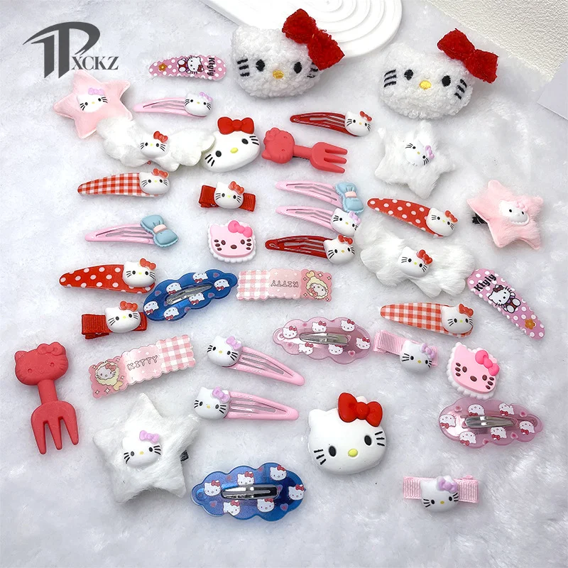 6/19Pcs Kawaii Hello Kitty Hairpin Cartoon Student Hair Clip Y2K Hair Accessories Girls Gift