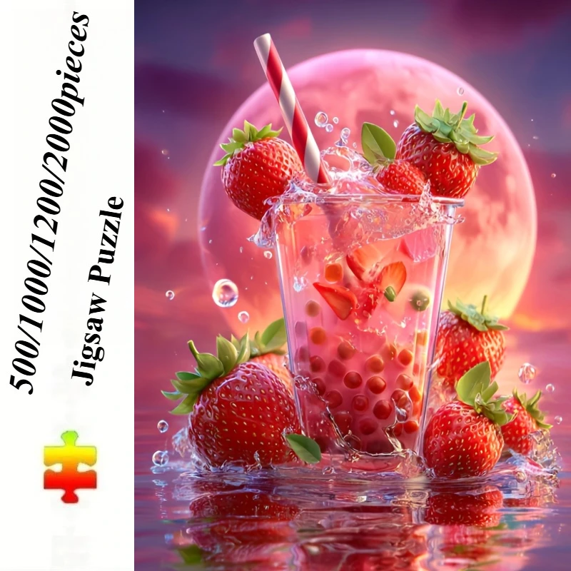 500 PCS Jigsaw Puzzle Strawberry Pearl Milk Tea Puzzles, Perfect for DIY Creative Fun with Family,Gift ,teasing Toy