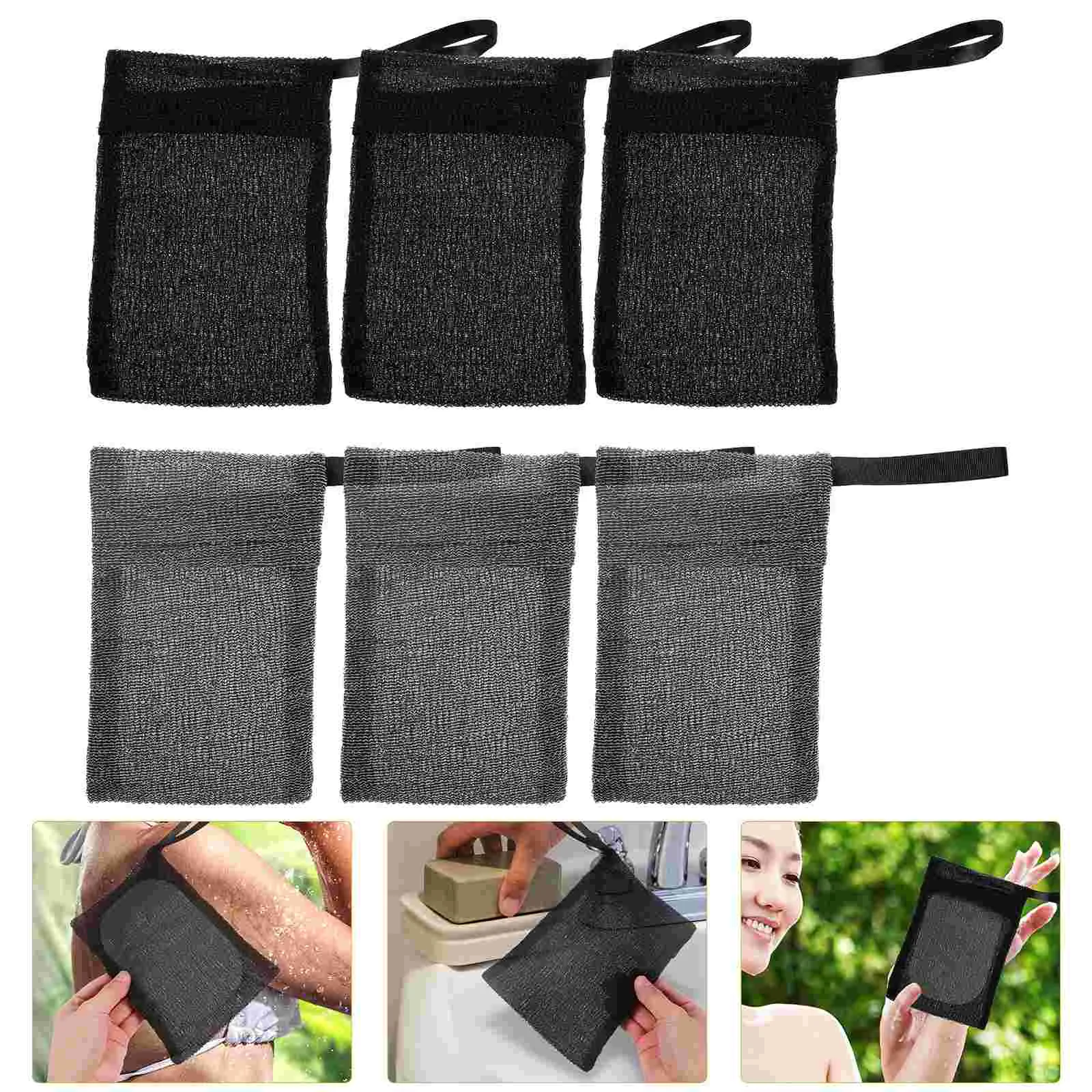 6 Pcs Soap Bag Shampoo Bar Storage Sleeves Cleansing Net Exfoliating Pouch Easy Foaming Reusable Soap Bags for Face Hand Bath