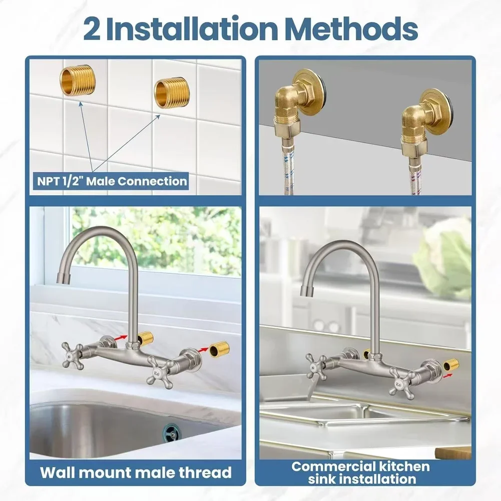 2pc G1/2 Male Thread Wall Mounted Elbow Connector For Kitchen Faucet Brass 90 Degree Cold Hot Water Inlet Fitting Rust Resistant