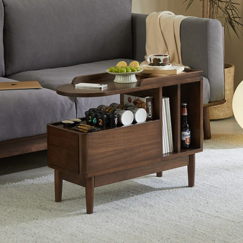 Nordic movable sideboard, sofa side table, solid wood coffee table, can store the tea , living room corner , light lux