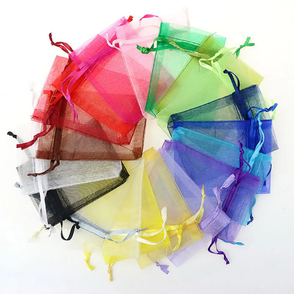 100pcs Drawsting Bags Storage Organza Jewelry Packaging Bags Party Decoration Drawable Bags Gift Pouches