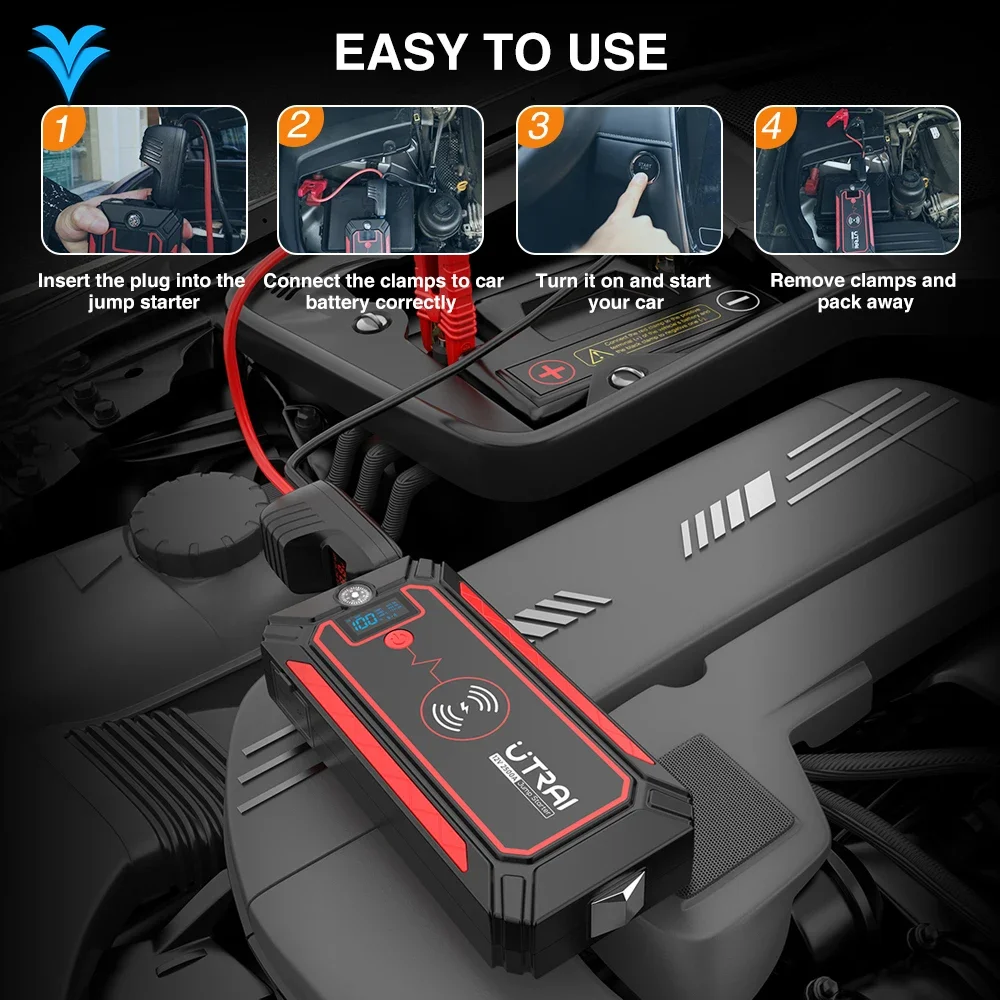 Utrai Car Starter Emeygency Vehicle Tools 2500A Booster with Wireless charging 12V Jump Starter Wholesale OEM Factory