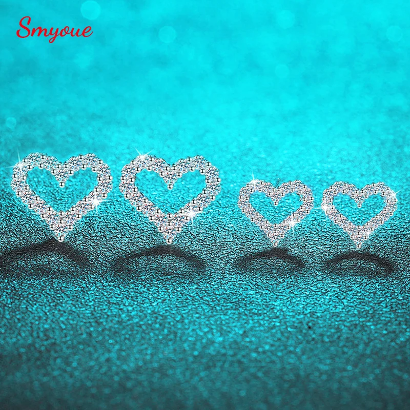 Smyoue 0.5/1cttw Heart Moissanite Stud Earrings for Women D Color Full Diamond Top Quality S925 Sterling Silver Wedding Jewelry