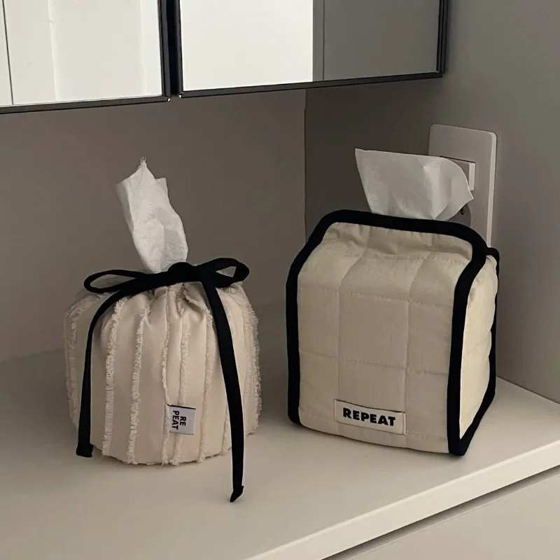 

Tissue Paper Storage Box Space-saving Round Square Roll Paper Tissue Case Table Decor Tissue Bag Living Room storage napkin