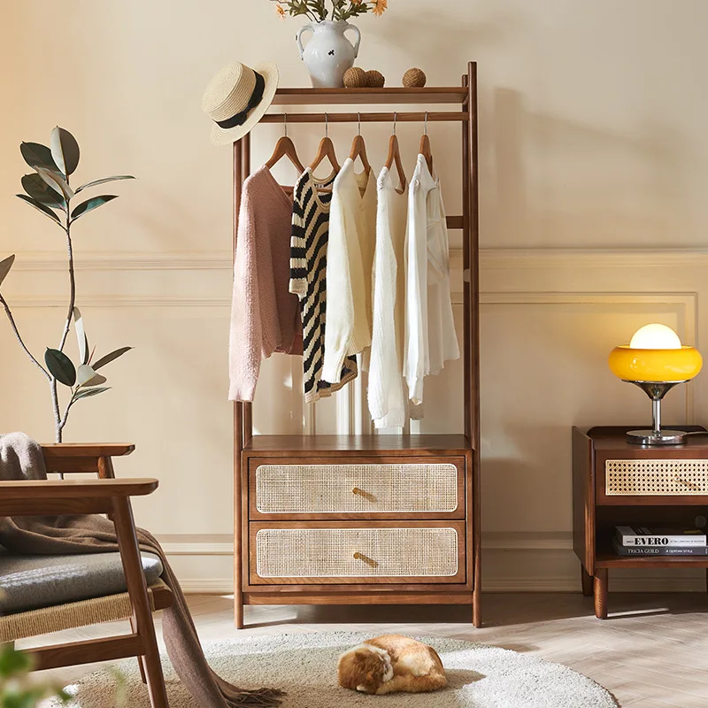 AOLIVIYA Bedroom Standing Coat Rack Floor Hat Hanger Clothing Storage Rack Wood Hall Tree Drawer Organizer
