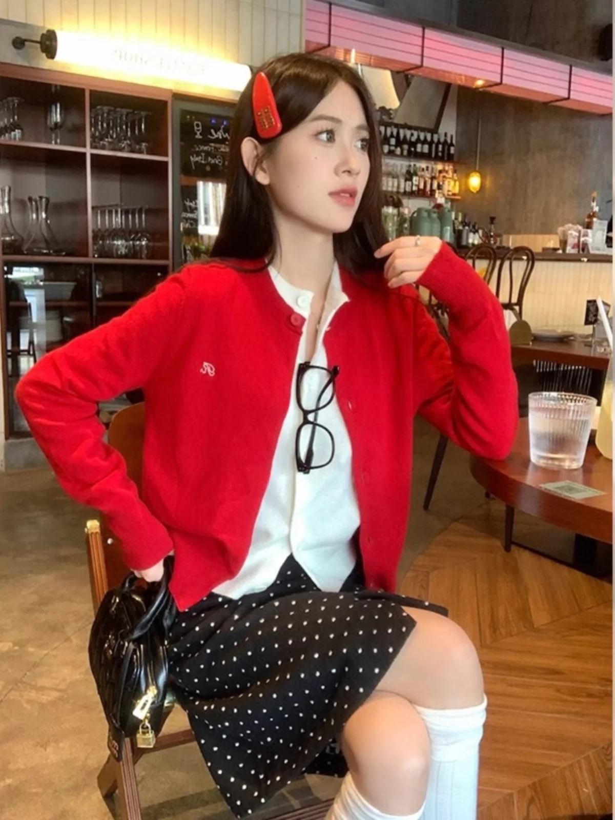 

Red Knitted Open Cardigan Sweater Women's Loose Sle Spring Outerwear Casual Loose Fit Knit Top for Ladies Spring 2026