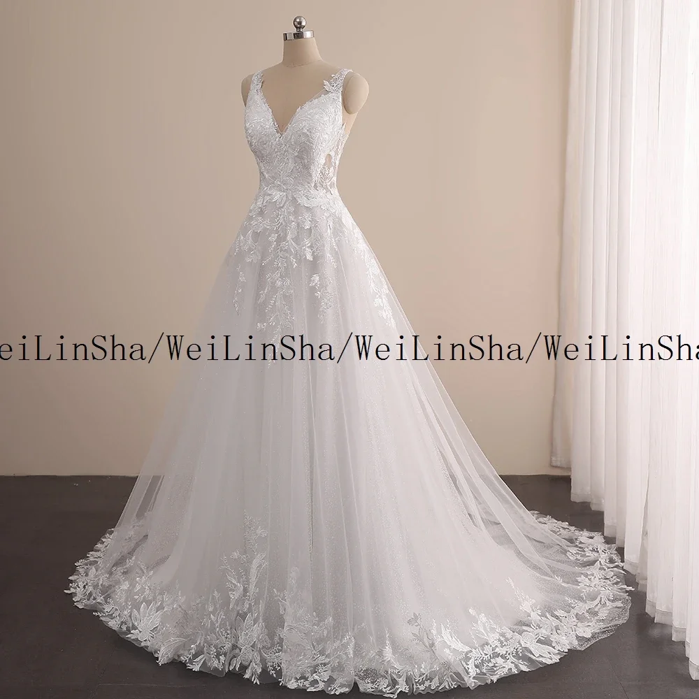 WeiLinSha Kappe Hülse EINE Linie Chic Elfenbein Hochzeit Kleider Spitze frauen Kleid für Ehe Echt Bild Brautkleider Robe de Mariée