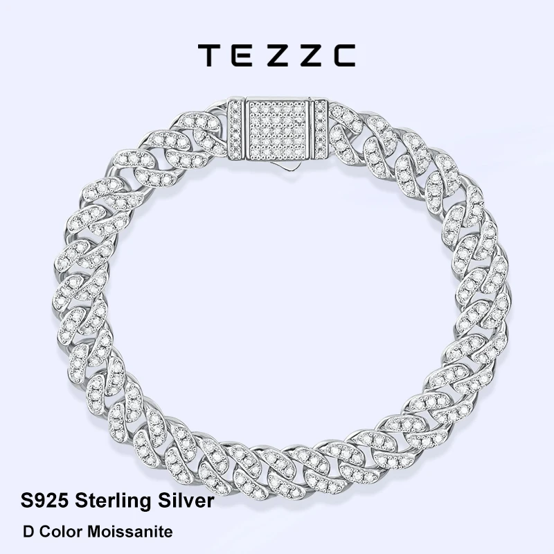 

Tezzc Original Cuban Moissanite Bracelet for Women Man 925 Sterling Silver Hip Hop Charm Bracelets Jewelry with Certificate