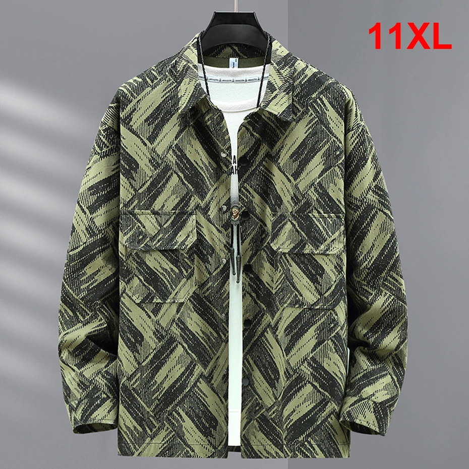 

11XL Plus Size Cargo Jacket Men Fashion Casual Vintage Stripes Jacket Coat Male Button Jacket Big Size 11XL
