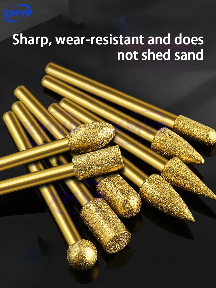 

Titanium-coated diamond grinding head, 3mm small diamond grinding head, super-hard metal jade polishing tool, electric grinding
