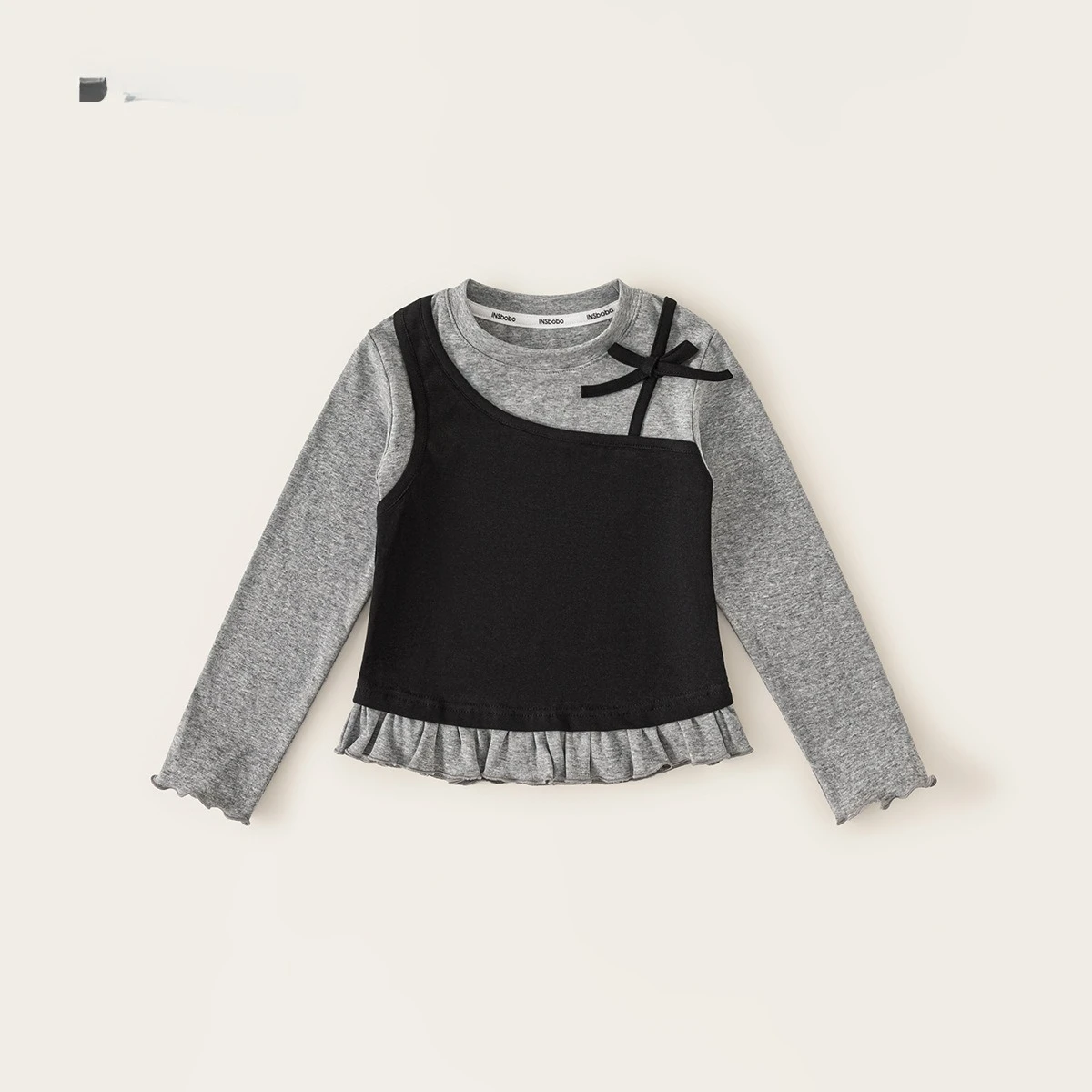 T-shirt False Two-piece Bow Da Tong Spring and Autumn Children's Clothing Korean Style Spliced Children's Base Clothing