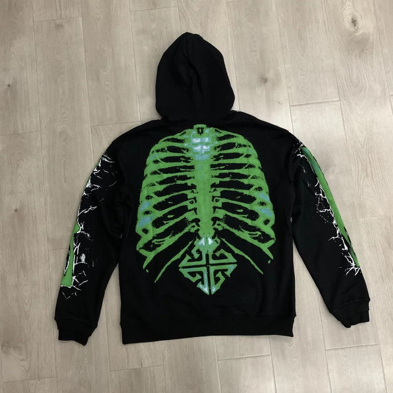 

26SS Guapi Hoodies Men Women Streetwear Fashionable Trend Green Skeleton Print Sweatshirt Pullovers