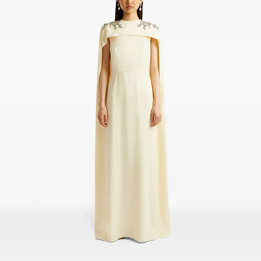 

Elegant Evening Dress O-Neck Cap Sleeve Bead Crystal Mermaid Evening Gowns Jersey Floor Length Prom Dresses Customized