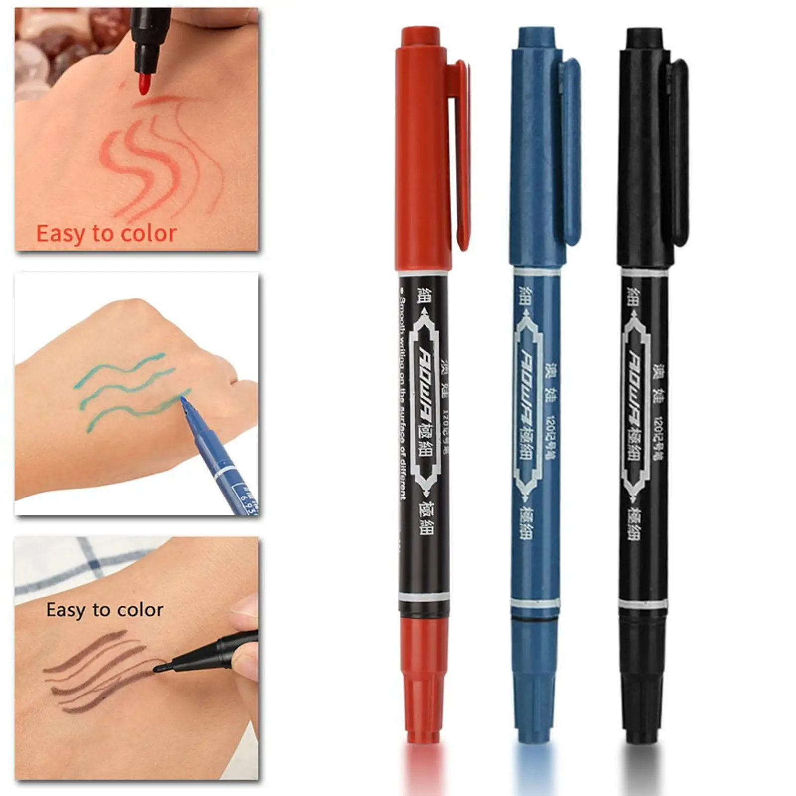 

3x маркер для кожи с двойным наконечником, пирсинг, ручка для татуировки, инструменты для боди-арта