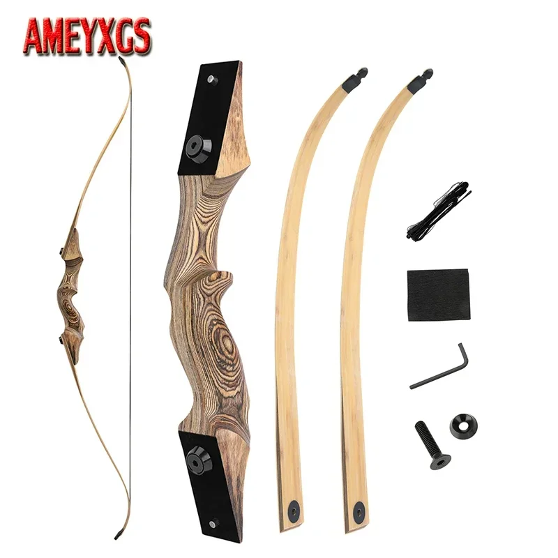 

60" Black Hunter Recurve Bow 20-60lbs Bamboo Core Limbs Wooden Riser Split Takedown Bow RH For Arrow Shooting Hunting Target