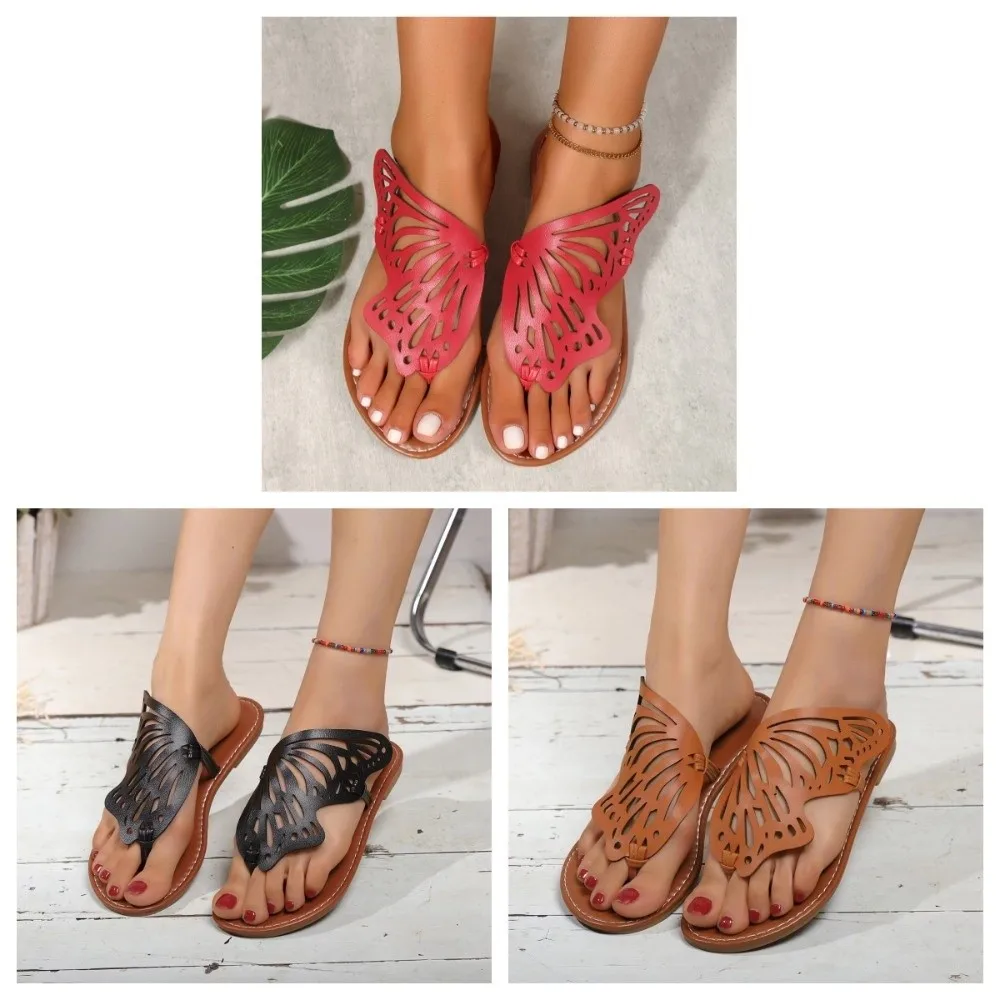 شباشب كاجوال للعطلات على شكل فراشة غير قابلة للانزلاق ومقاومة للماء على شاطئ البحر، شباشب مسطحة للعطلات والشاطئ في الهواء الطلق