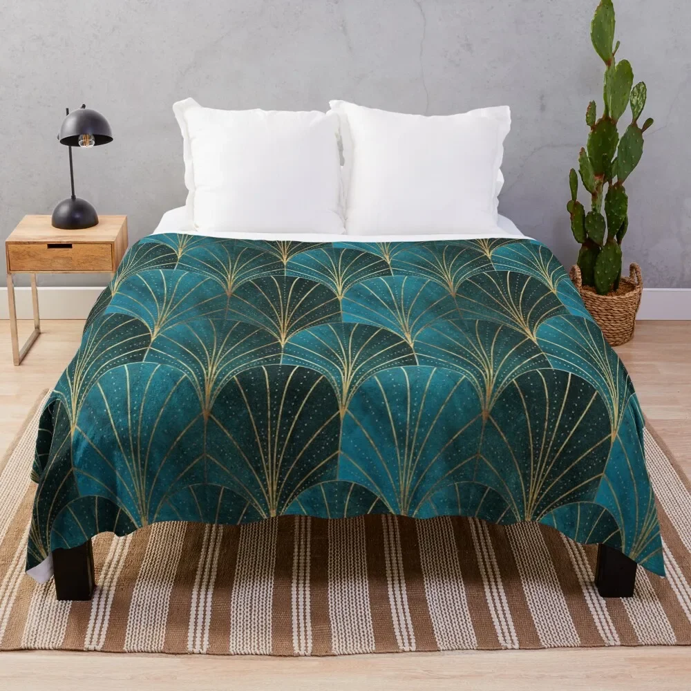 

Art Deco Waterfalls // Textured Teal Throw Blanket Modern Design Soft Blanket for Home Decor