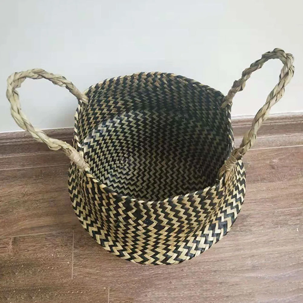 

Handwoven Basket Handmade Flower Pot Storage Bin Natural Seaweed Baskets Seagrass Laundry Manual Sundries