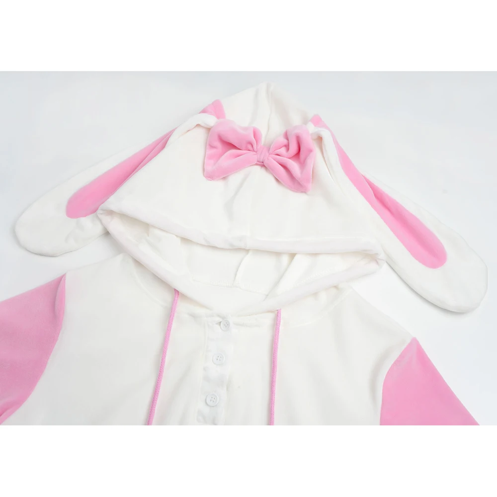 AniLV Women Bunny Hooded jumpsuit Hoodies Anime Cute Rabbit Ear Hat Bodysuit Cosplay Costumes