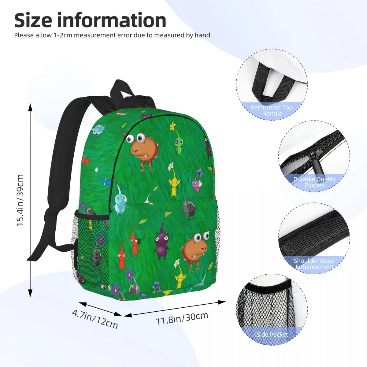 Pikmin Field Backpack Daypack Large Capacity Boys Girls BookBag Shoulder Bags for Men Women Children School Bag