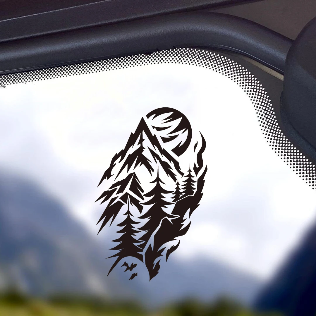 Nature Landscape Mountain Tree Car Sticker, Waterproof Vinyl Decal for Car Window, Cool Auto Body Decor, Multiple Color Options