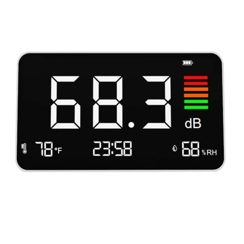 VEHO-Misuratore di livello sonoro da tavolo Misuratore di decibel digitale 30-130 DBA con rilevamento di temperatura e umidità per la biblioteca scolastica domestica DM219