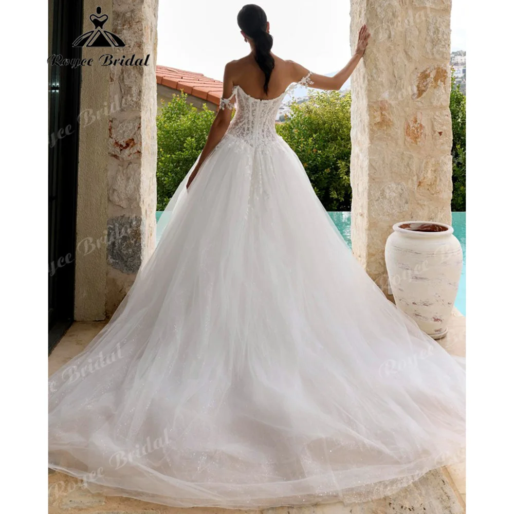 Off The Shoulder Ball Gown Wedding Dress Sparkly Glitter Tulle Bridal Gown Beaded Lace Corset Romantic abiti da sposa Customized