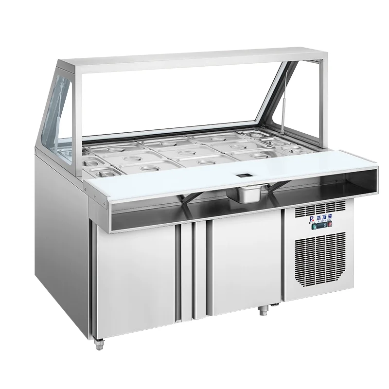 

Commercial Stainless Steel Counter Top Refrigerated Display Cooler Salad Bar Refrigerator Salad Counter